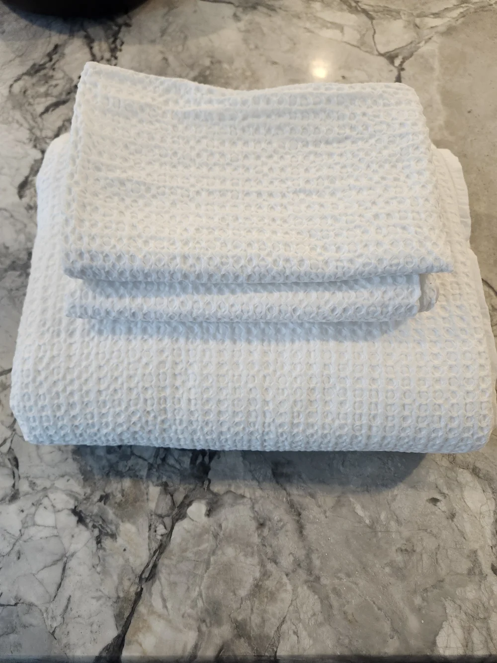 Quince Organic Cotton Waffle Duvet Cover Set White Full/Queen EUC 3 Pc